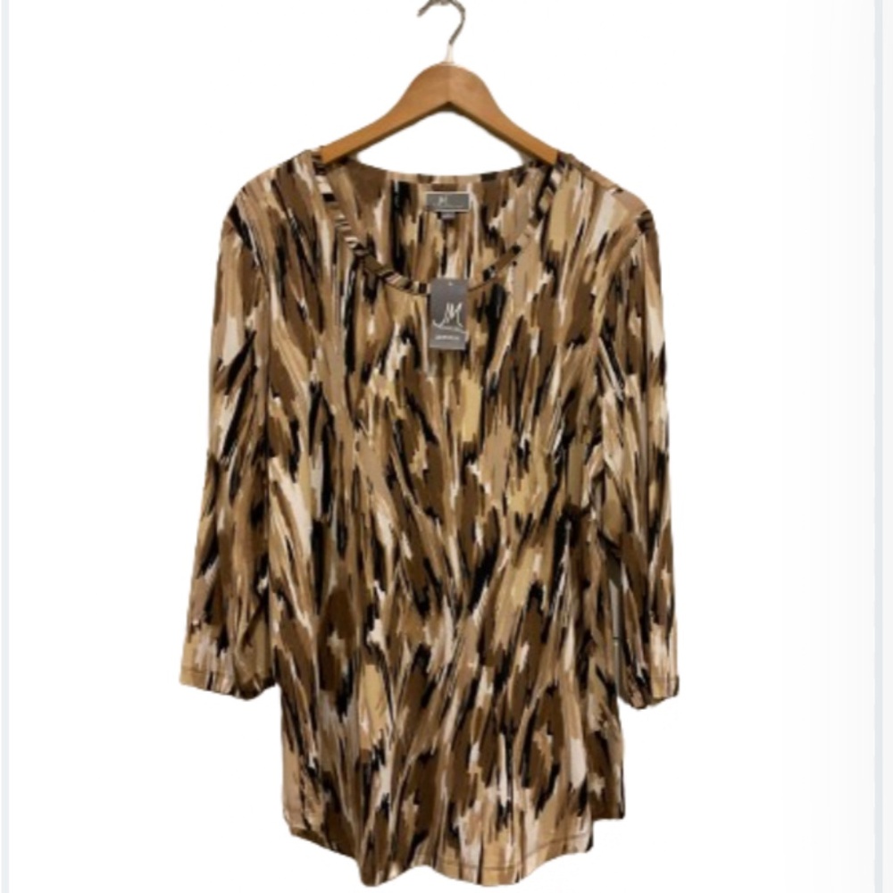 JM Collection Brown/Black Top Size Large NWT